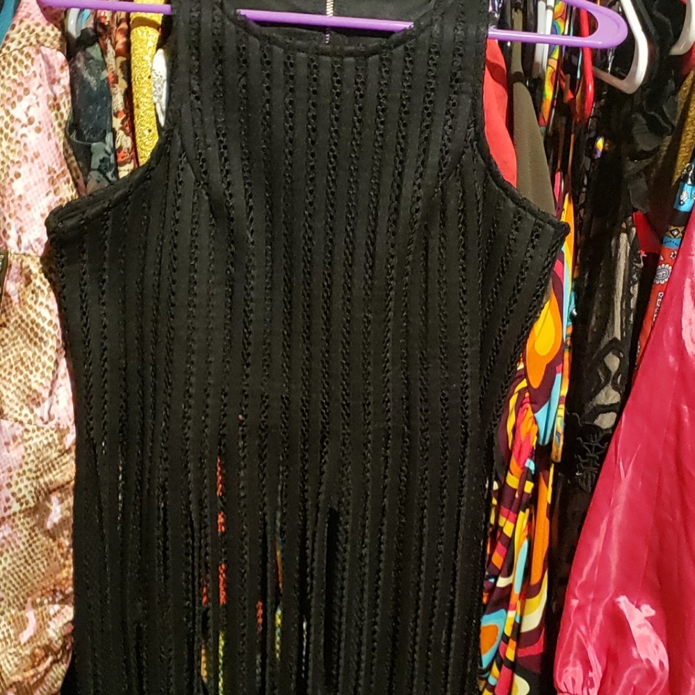 Black Fringe Crop Top